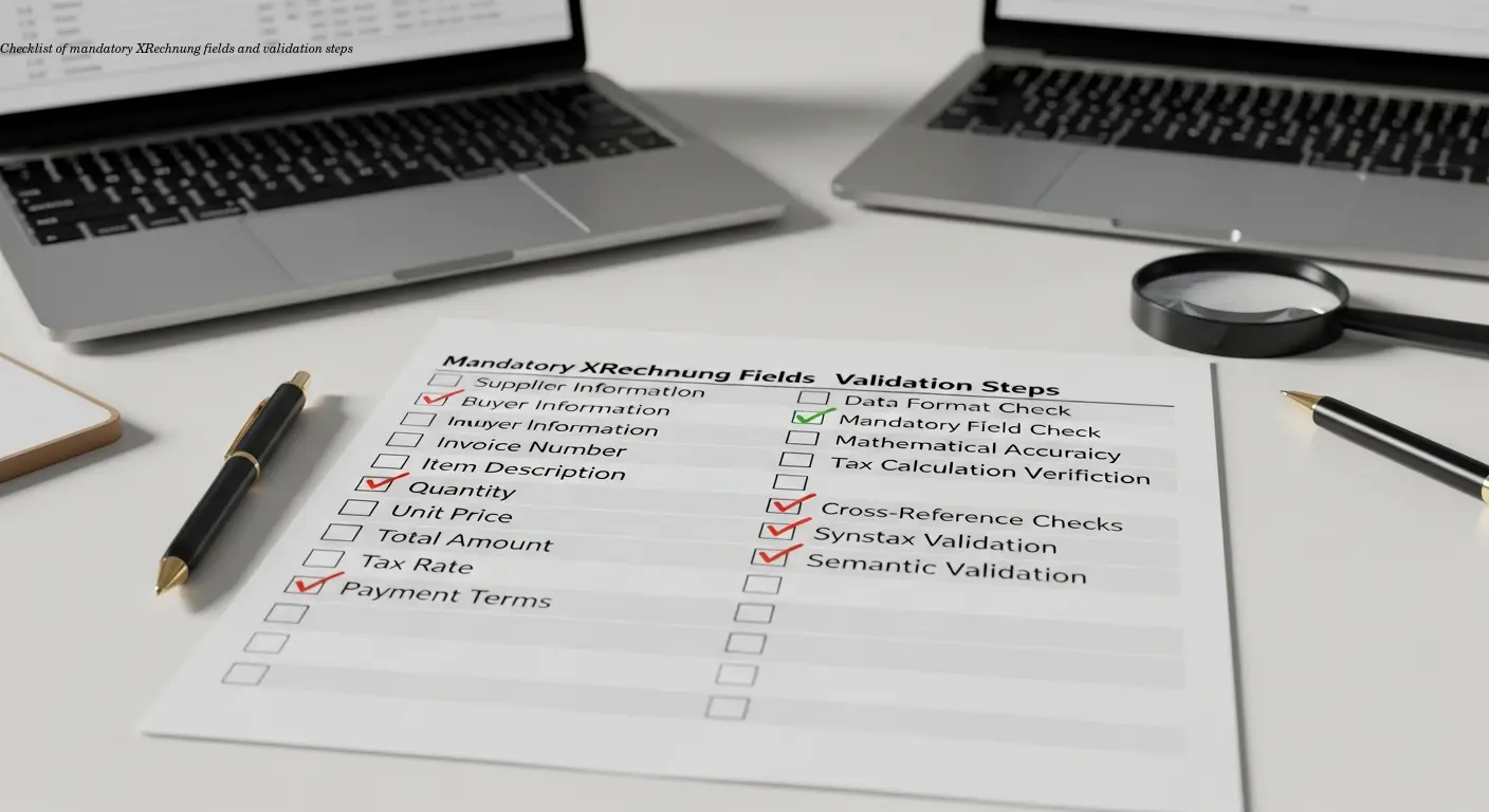 Checklist of mandatory XRechnung fields and validation steps
