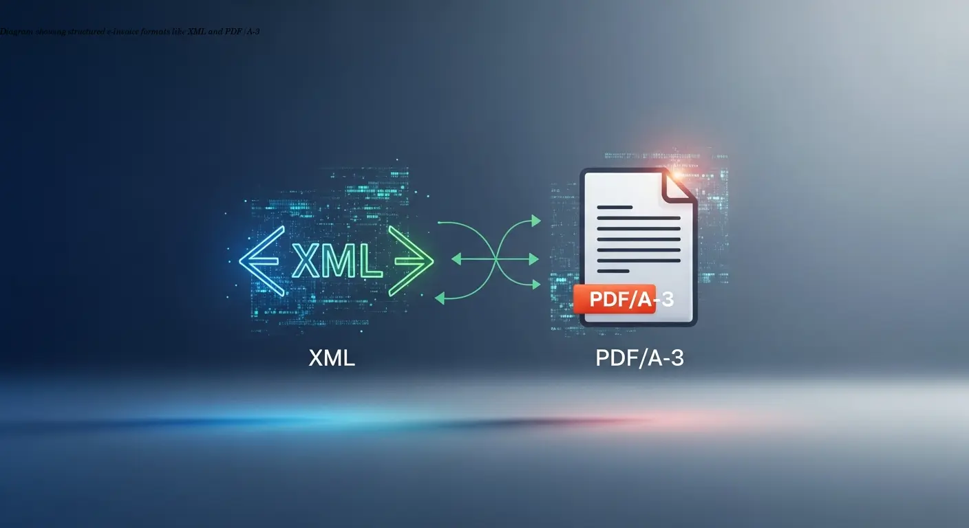 Diagram showing structured e-invoice formats like XML and PDF/A-3