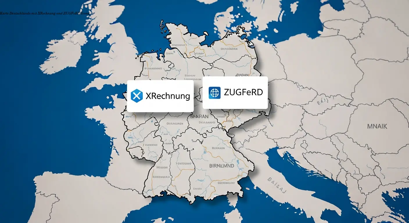 Karte Deutschlands mit XRechnung und ZUGFeRD Icons