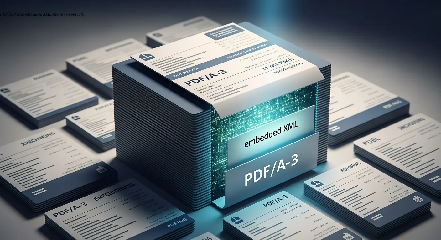 PDF/A-3 with embedded XML shown conceptually