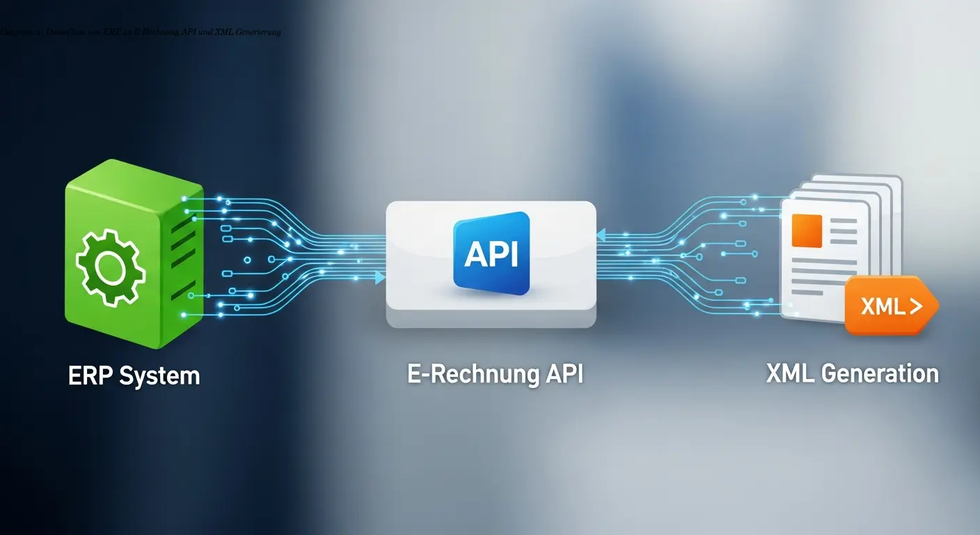 Diagramm: Datenfluss von ERP zu E‑Rechnung API und XML‑Generierung