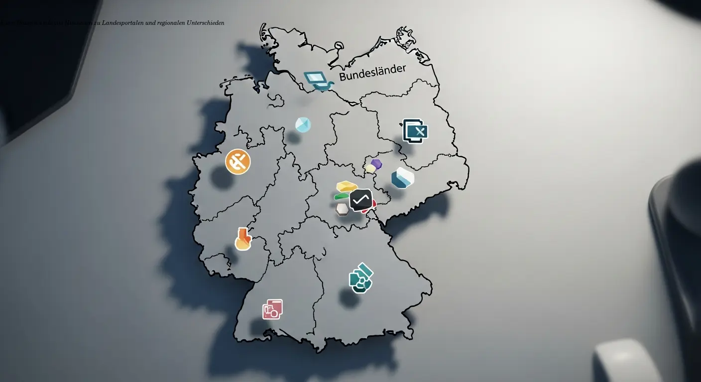 Karte Deutschlands mit Hinweisen zu Landesportalen und regionalen Unterschieden