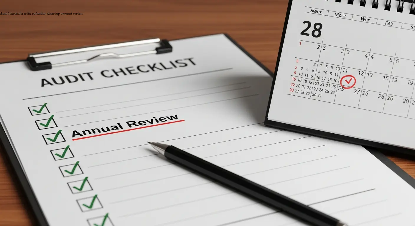 Audit checklist with calendar showing annual review
