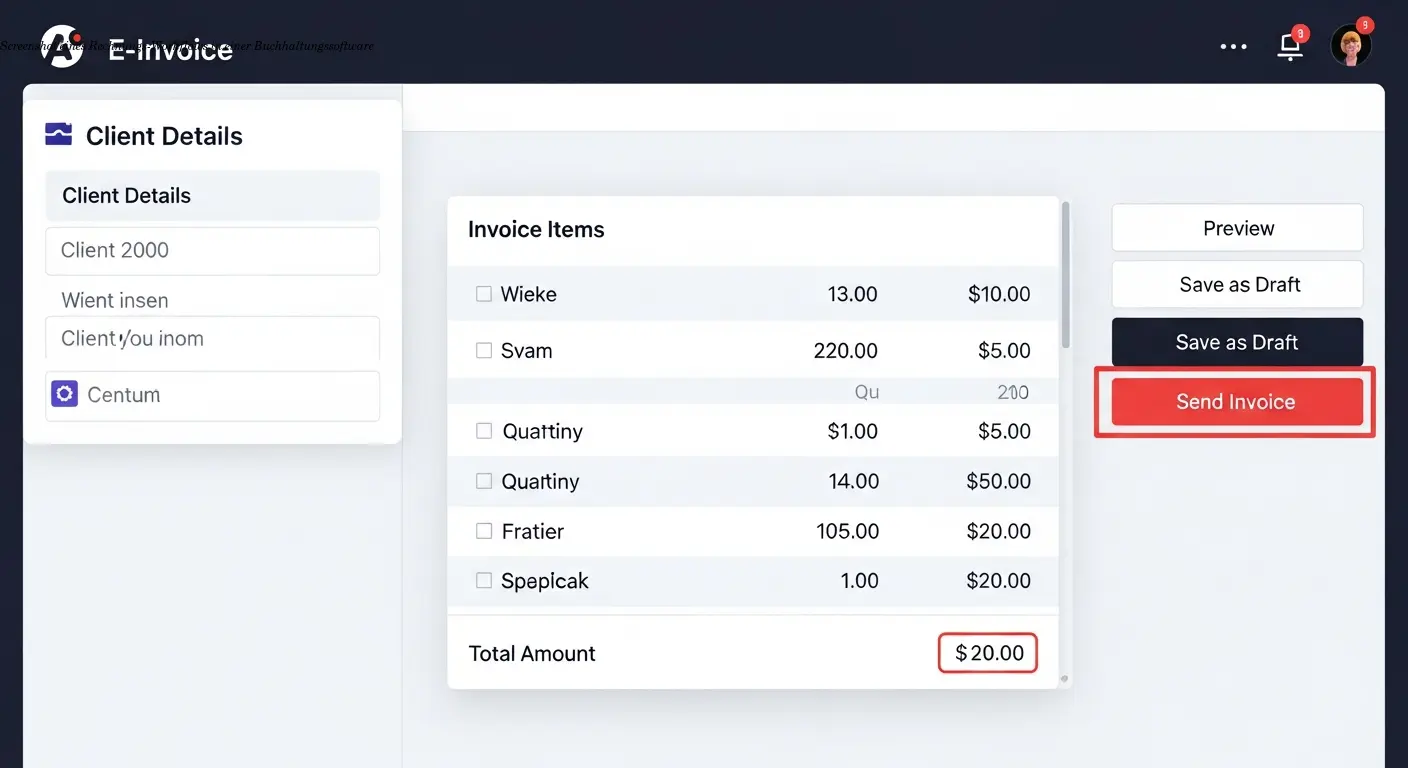 Screenshot eines Rechnungs-Workflows in einer Buchhaltungssoftware