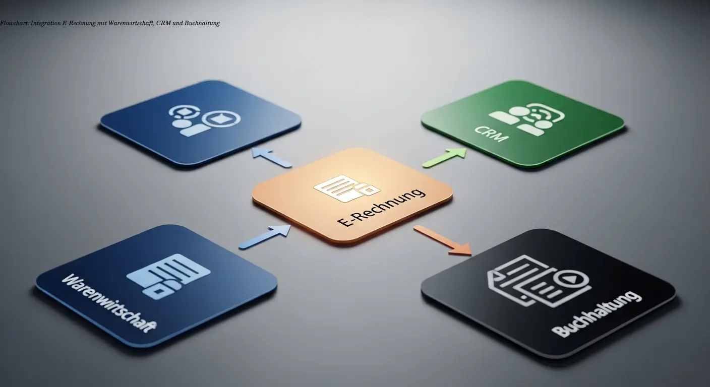 Flowchart: Integration E-Rechnung mit Warenwirtschaft, CRM und Buchhaltung