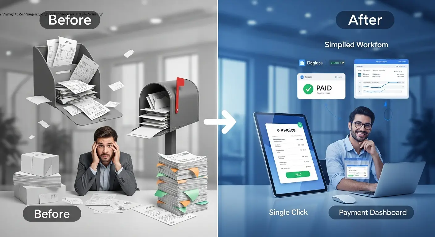 Infografik: Zahlungseingang vorher/nachher mit E-Rechnung
