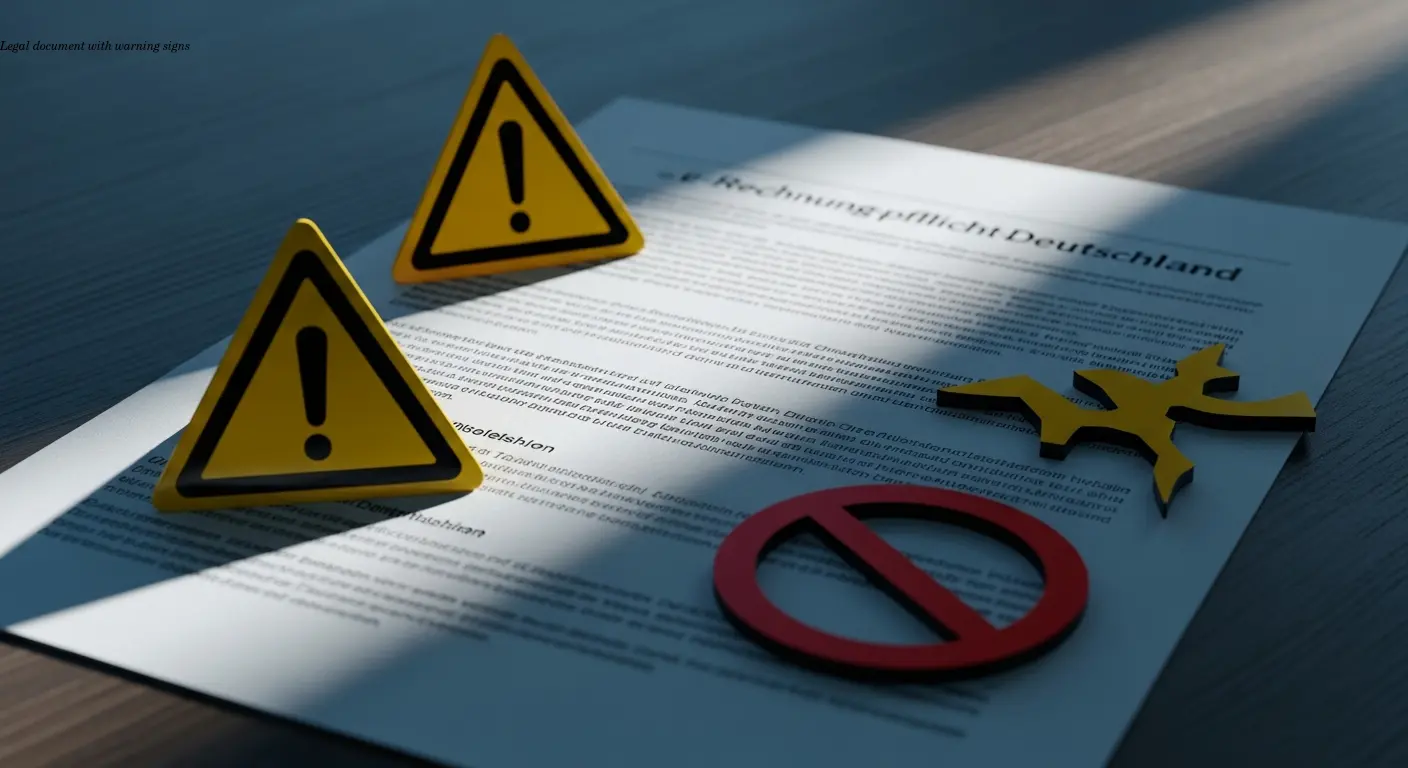 Legal document with warning signs