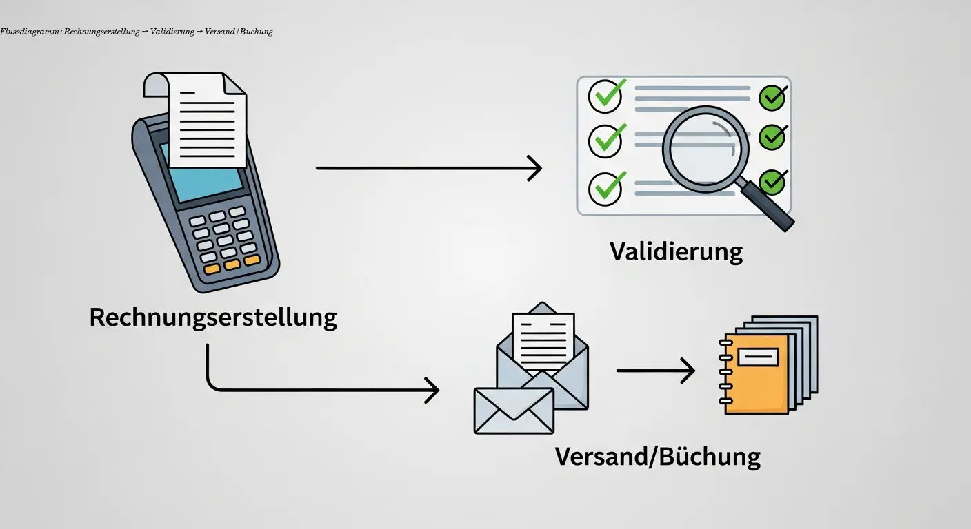 Flussdiagramm: Rechnungserstellung → Validierung → Versand/Buchung