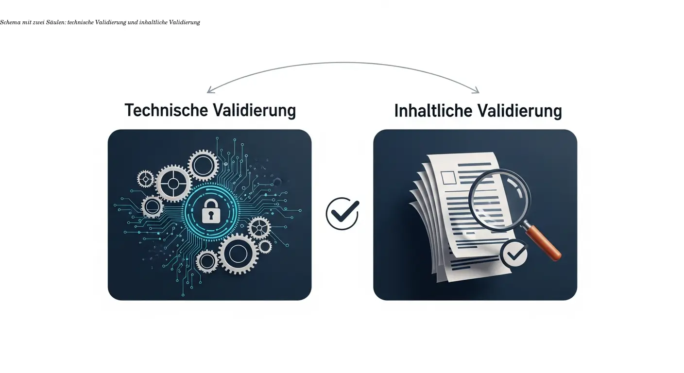 Schema mit zwei Säulen: technische Validierung und inhaltliche Validierung
