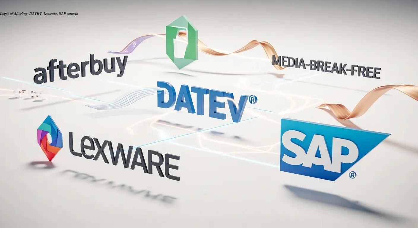 Logos of Afterbuy, DATEV, Lexware, SAP concept