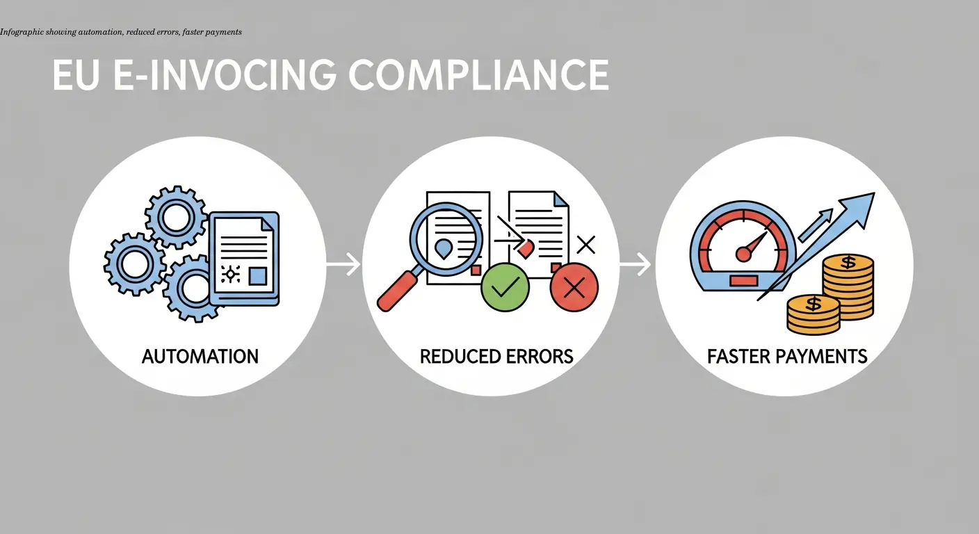 Infographic showing automation, reduced errors, faster payments