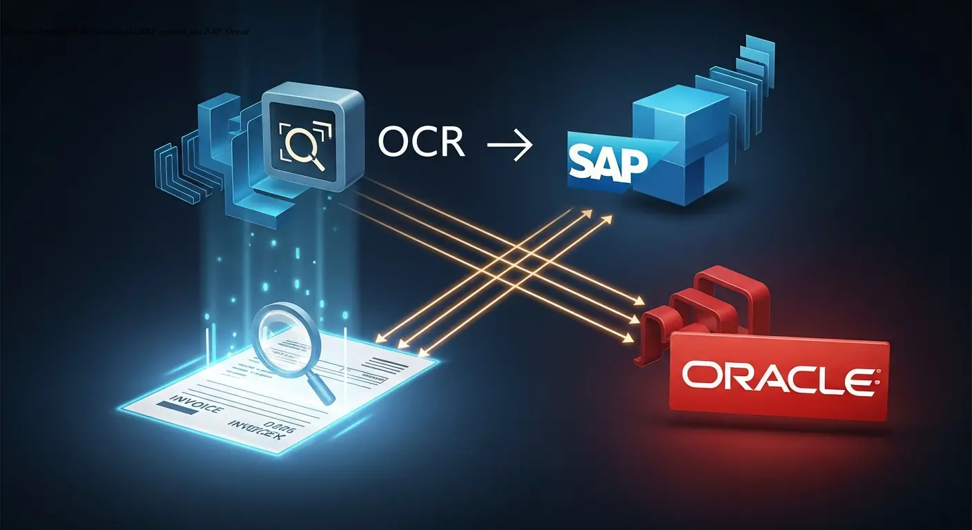 Diagram showing OCR connecting to ERP systems like SAP, Oracle