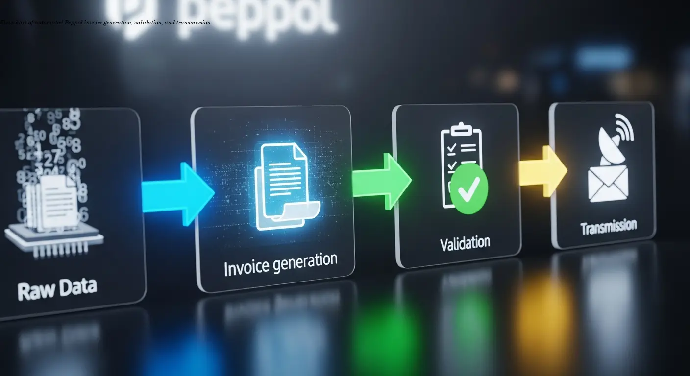 Flowchart of automated Peppol invoice generation, validation, and transmission