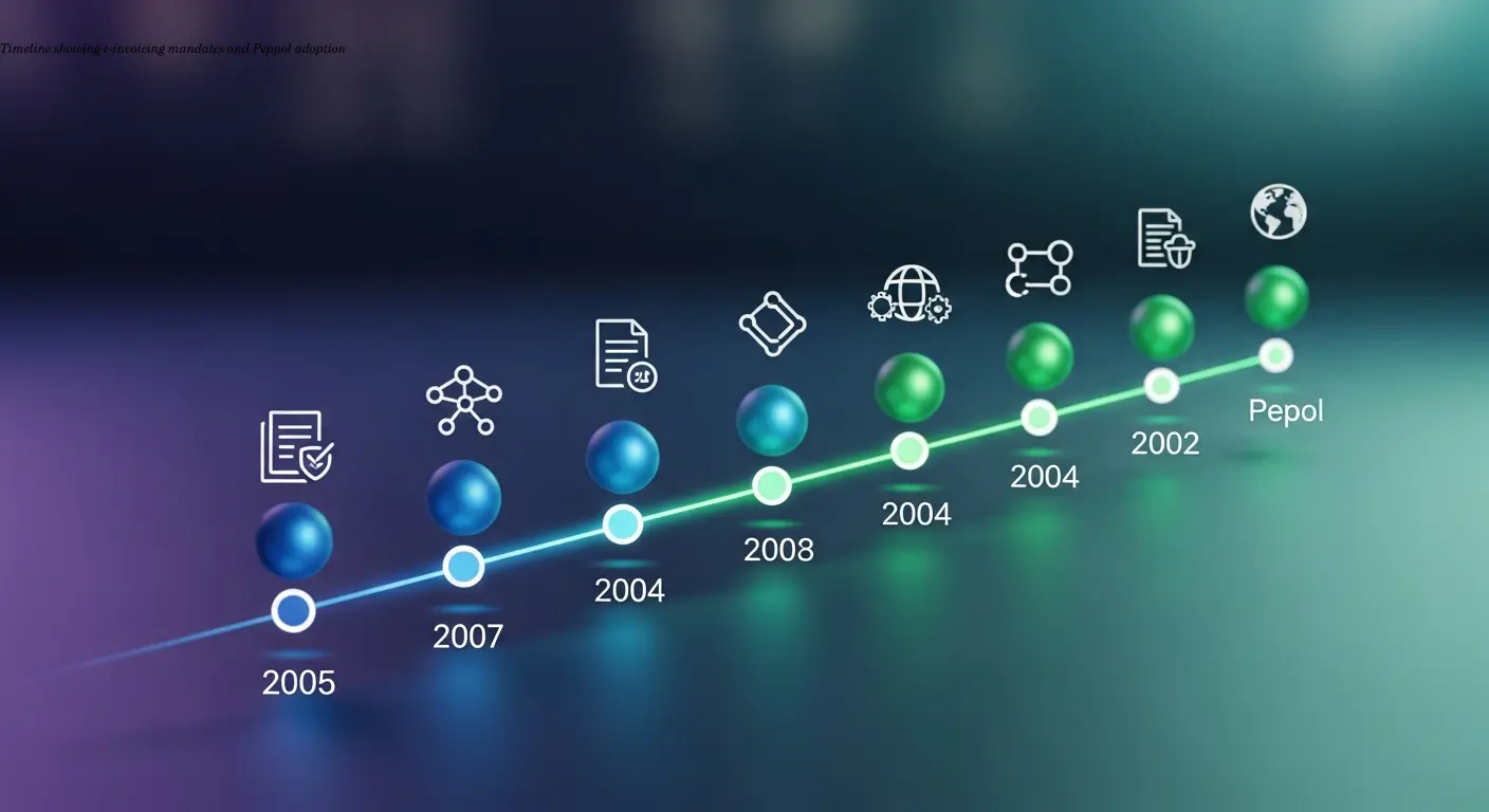 Timeline showing e-invoicing mandates and Peppol adoption