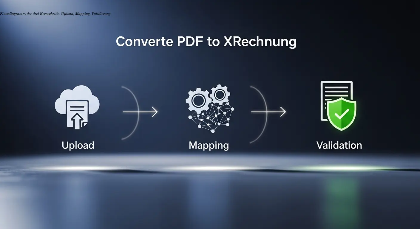 Flussdiagramm der drei Kernschritte: Upload, Mapping, Validierung