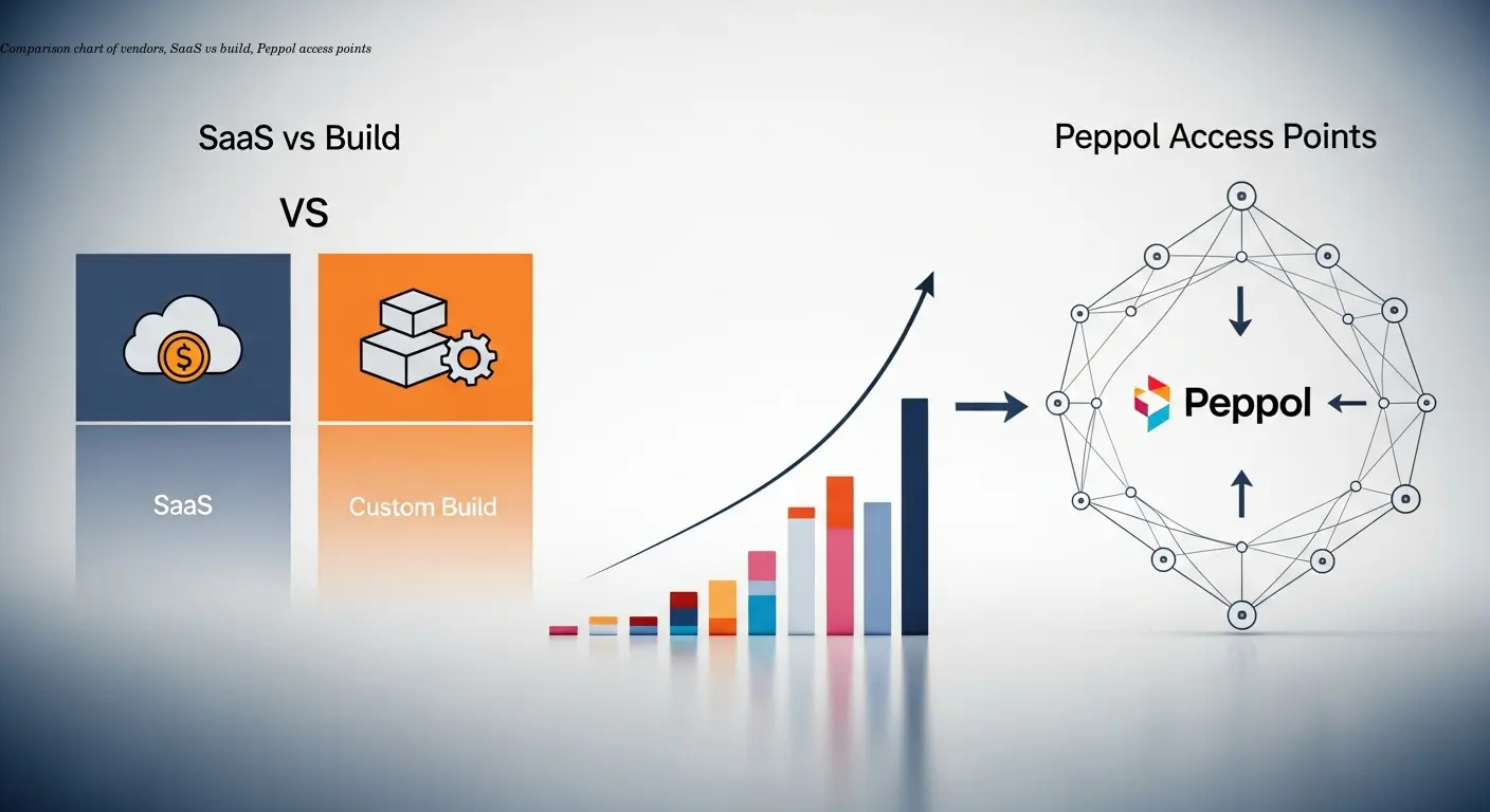 Comparison chart of vendors, SaaS vs build, Peppol access points
