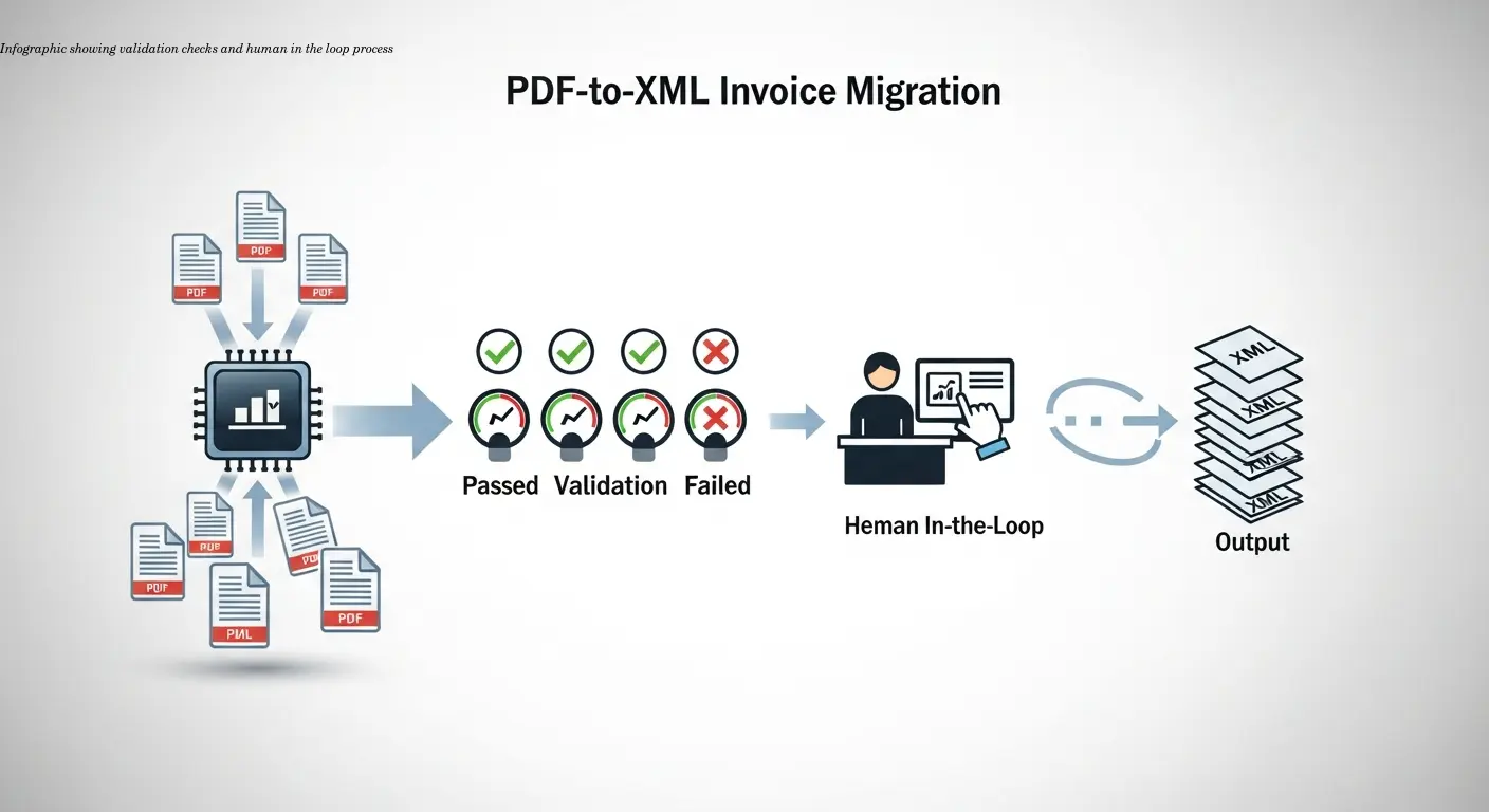 Infographic showing validation checks and human‑in‑the‑loop process