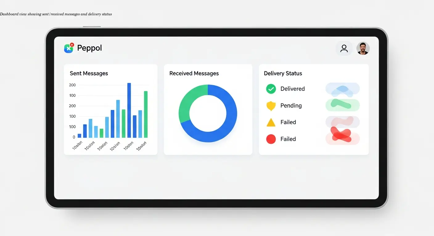 Dashboard view showing sent/received messages and delivery status