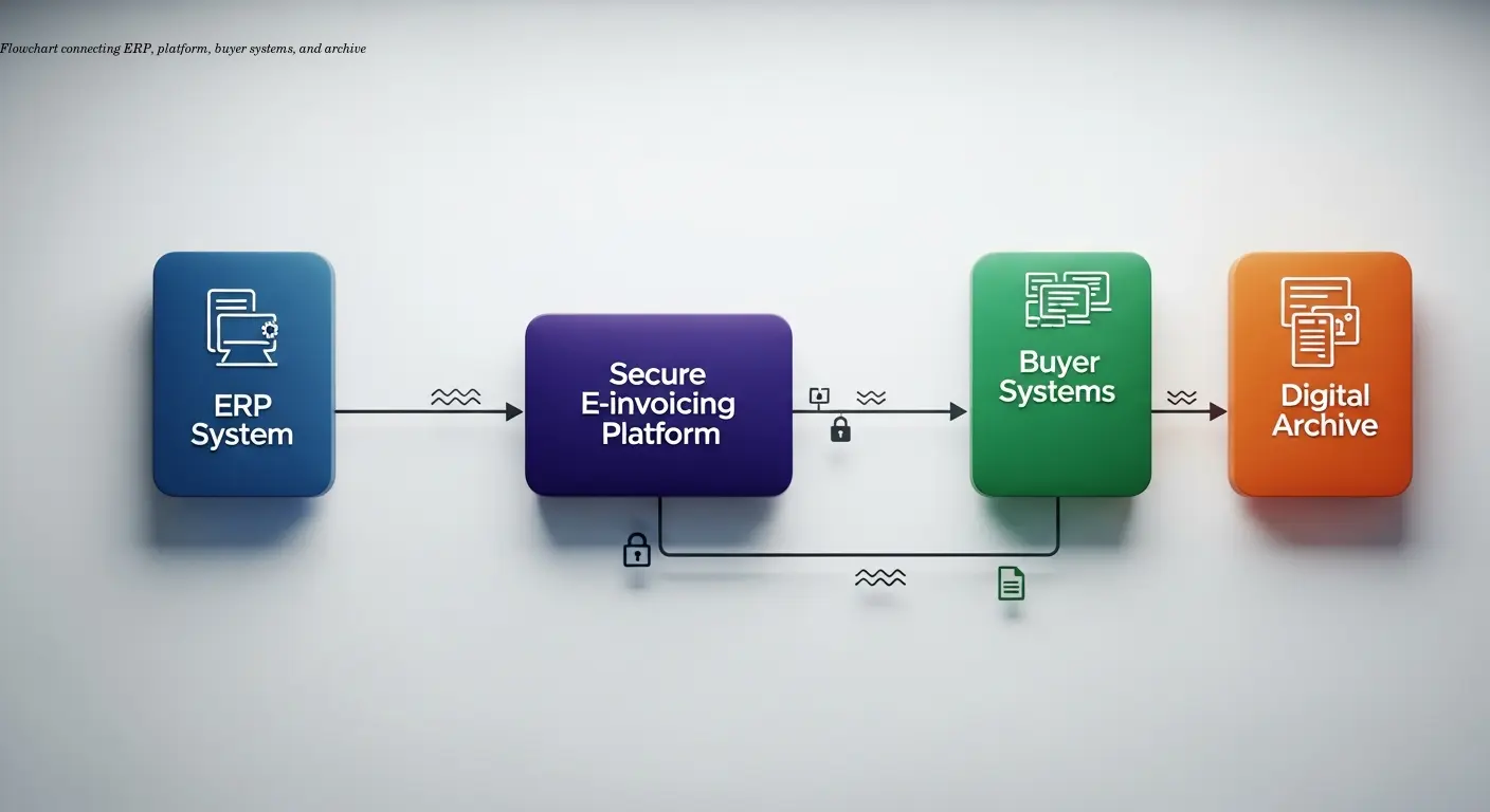Flowchart connecting ERP, platform, buyer systems, and archive