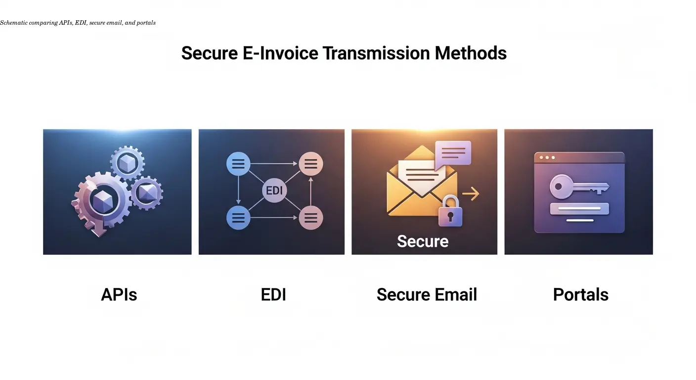 Schematic comparing APIs, EDI, secure email, and portals