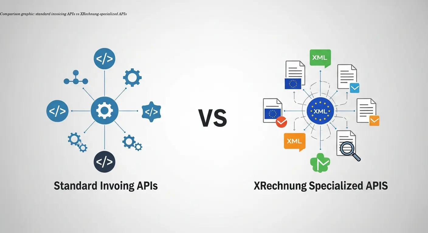 Comparison graphic: standard invoicing APIs vs XRechnung-specialized APIs