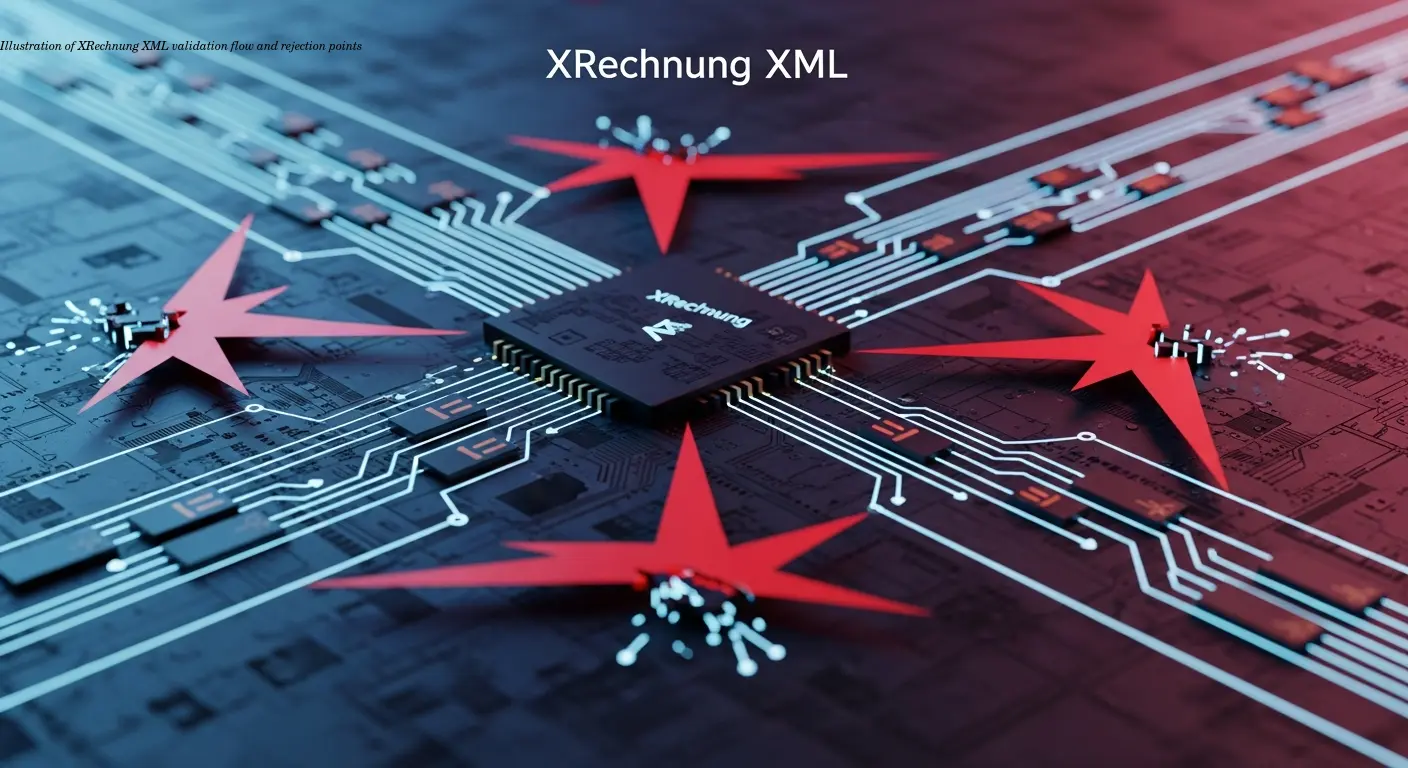 Illustration of XRechnung XML validation flow and rejection points