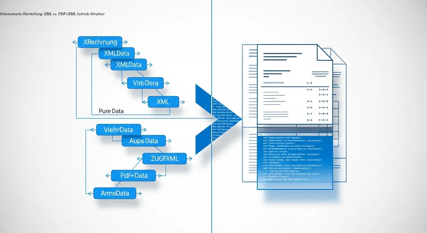 Schematische Darstellung: XML vs. PDF+XML hybride Struktur