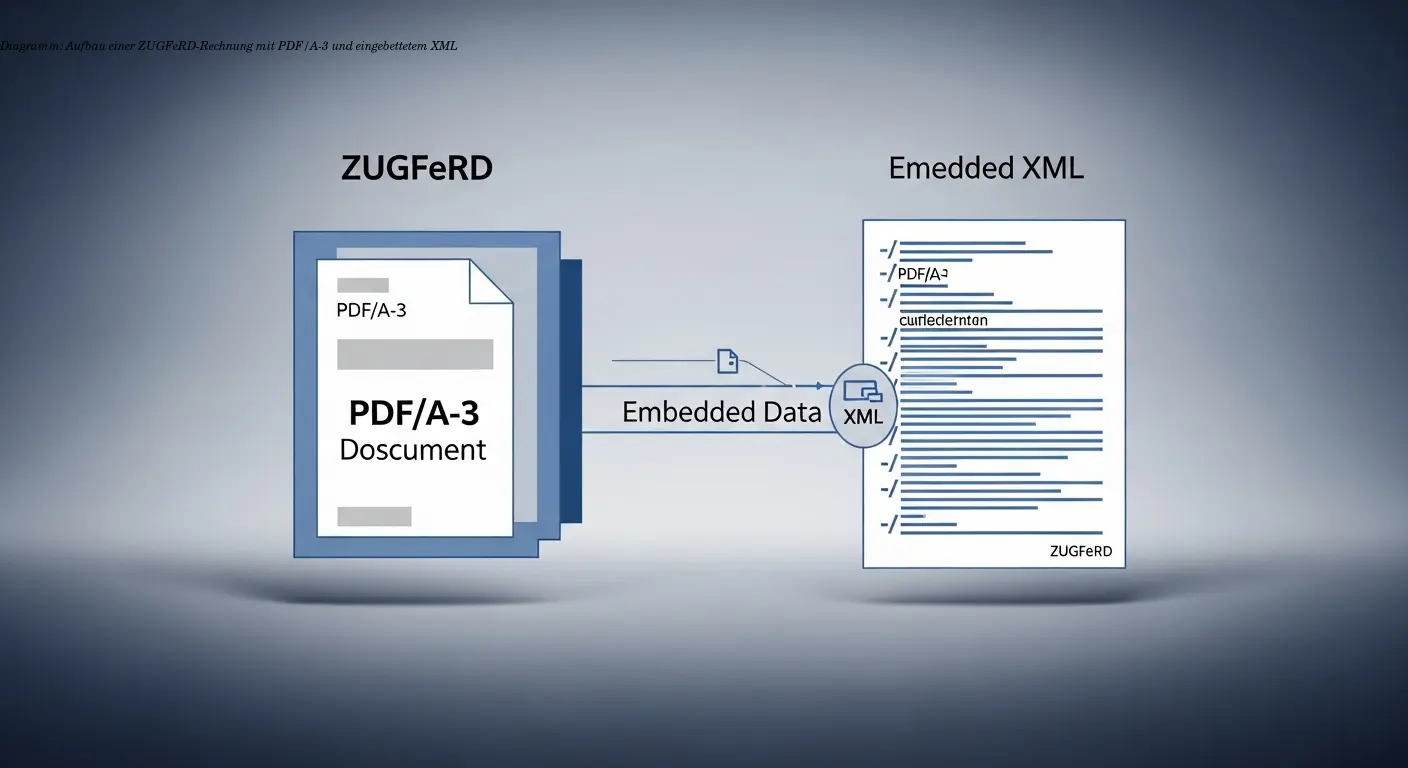 Diagramm: Aufbau einer ZUGFeRD-Rechnung mit PDF/A-3 und eingebettetem XML